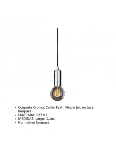 COLGANTE AEDENA CROMO CABLE TEXTIL NEGRO
