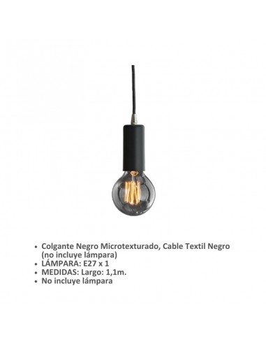 COLGANTE AEDENA PORT. NEGRO CABLE TEXTIL NEGRO