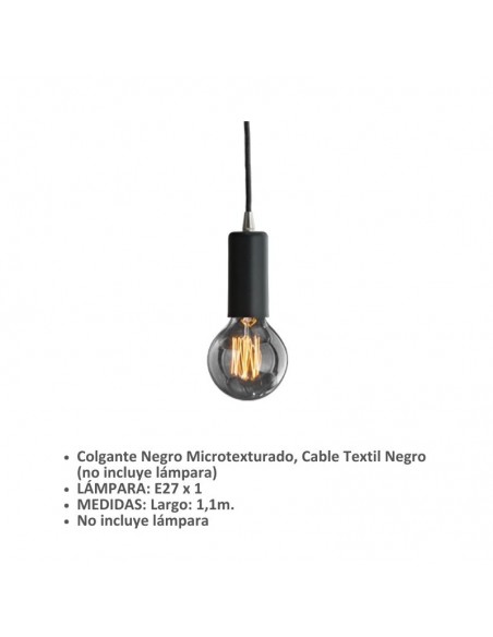 COLGANTE AEDENA PORT. NEGRO CABLE TEXTIL NEGRO