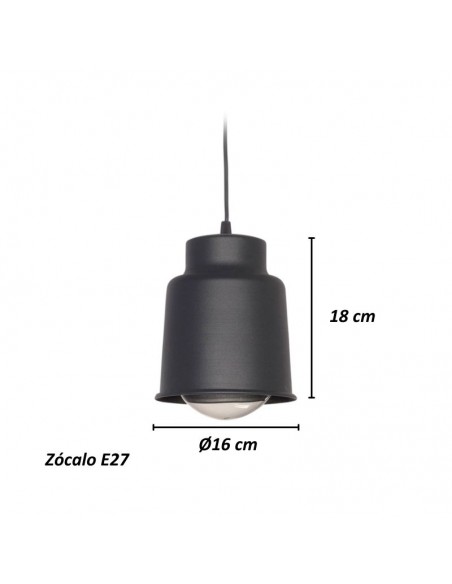 COLGANTE TRELEW CHICO 16X18 E27 NEGRO TEXTURADO