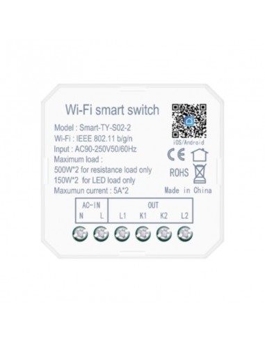 INTERRUPTOR SWITCH SMART WIFI GRALF 10A 2 SALIDAS