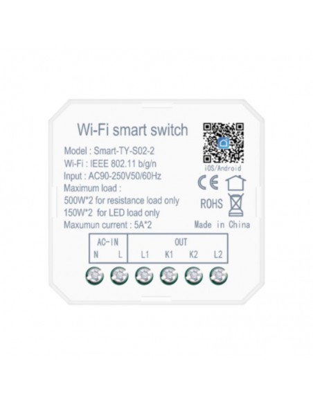 INTERRUPTOR SWITCH SMART WIFI GRALF 10A 2 SALIDAS