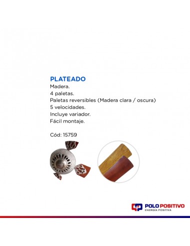 VENTILADOR TECHO MADERA 4 PAL 5 VELOC PLATIL