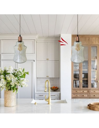 COLGANTE VIDRIO JAPON 31X24 TRANSP/COBRE E27