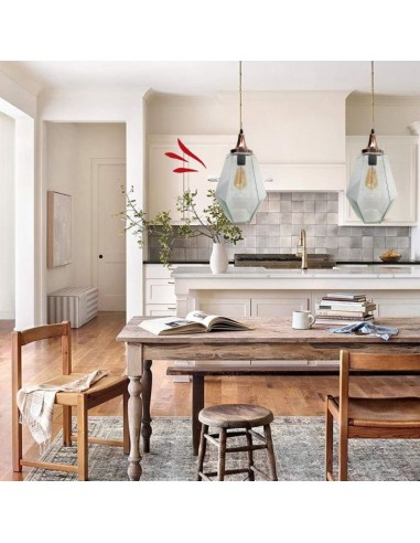 COLGANTE VIDRIO EXAGONAL 31X24 RUBI/COBRE E27