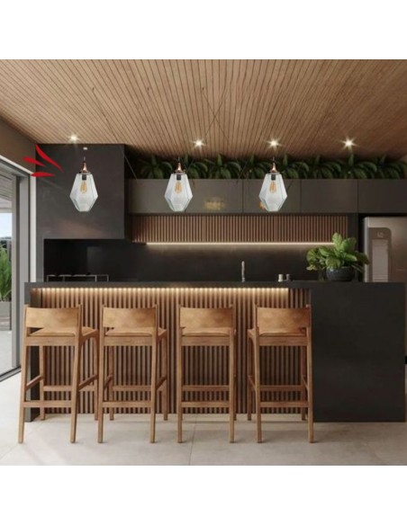 COLGANTE VIDRIO EXAGONAL 31X24 RUBI/COBRE E27