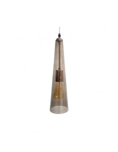 COLGANTE VIDRIO CONO 40CMS FUME/COBRE E27