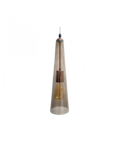 COLGANTE VIDRIO CONO 40CMS FUME/COBRE E27