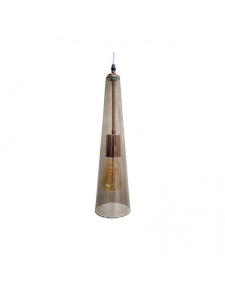 COLGANTE VIDRIO CONO 40CMS FUME/COBRE E27