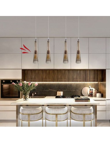 COLGANTE VIDRIO CONO 40CMS FUME/COBRE E27