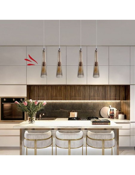 COLGANTE VIDRIO CONO 40CMS FUME/COBRE E27