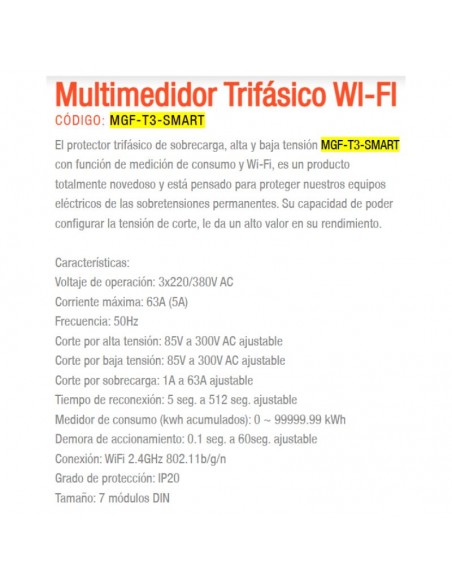 MEDIDOR TRIFASICO DIGITAL 63A 7 MOD WIFI SMART GRALF