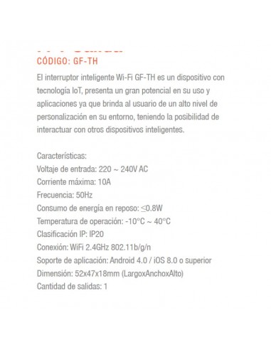 INTERRUPTOR SWITCH SMART WIFI GRALF 10A 1 SALIDA