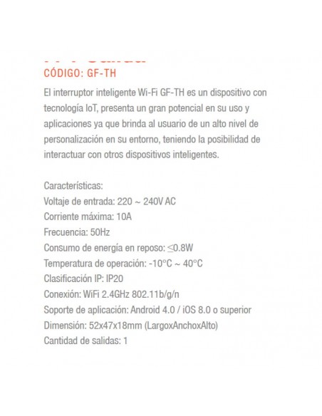 INTERRUPTOR SWITCH SMART WIFI GRALF 10A 1 SALIDA