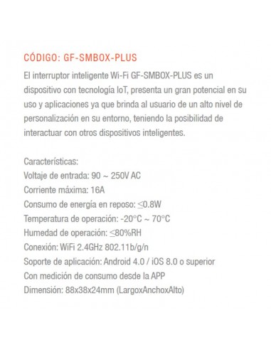 INTERRUPTOR SWITCH SMART WIFI GRALF 16A 1 SALIDA