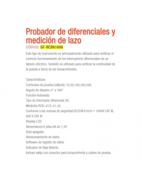 MULTI MEDIDOR RCD/LOOP GRALF GF-RCD61008