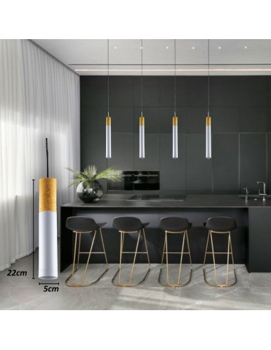 COLGANTE TUBO GEO CANALS BLANCO MADERA GU10 22CM