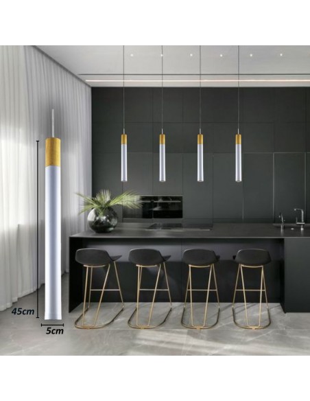 COLGANTE TUBO GEO CANALS BLANCO MADERA GU10 45CM