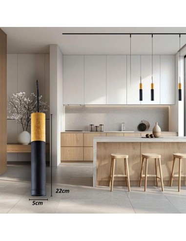 COLGANTE TUBO GEO CANALS NEGRO MADERA GU10 22CM