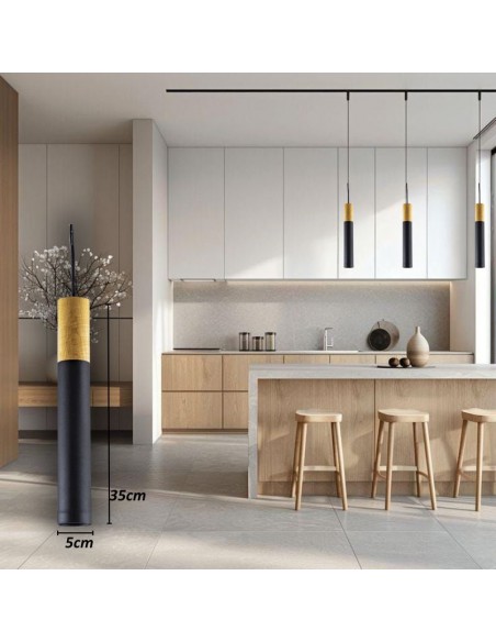 COLGANTE TUBO GEO CANALS NEGRO MADERA GU10 35CM