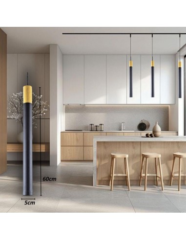 COLGANTE TUBO GEO CANALS NEGRO MADERA GU10 60CM