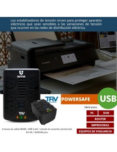 ESTABILIZADOR TRV POWERSAFE USB 1000V.A 6T + 2T USB 2