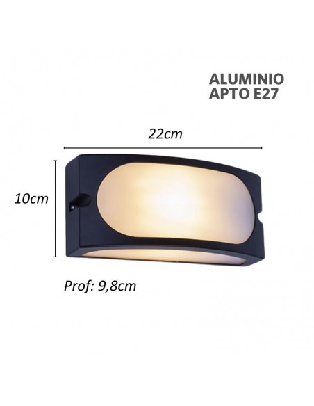 APLIQUE PARED AZONA E27 NEGRO IP54 ALUMINIO