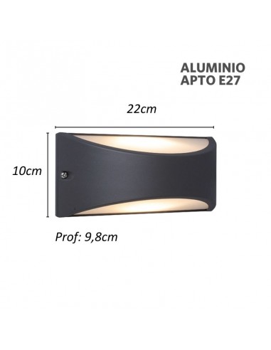 APLIQUE PARED KAPA E27 NEGRO IP54 ALUMINIO