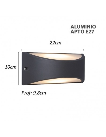 APLIQUE PARED KAPA E27 NEGRO IP54 ALUMINIO