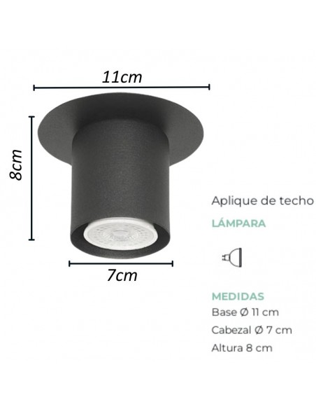 PLAFON DICRO 1 LUZ REDONDO NEGRO CHAPA