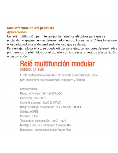 RELE MULTIFUNCION MODULAR TEMP. RETARDO CONEX (GF-TMR) GRALF