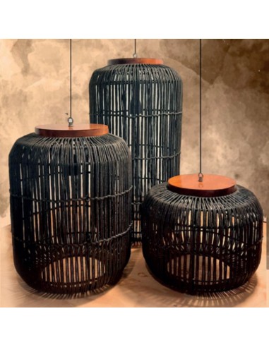 COLGANTE CAPSULA K1 34X26 HILO KRAFT NEGRO C/MADERA