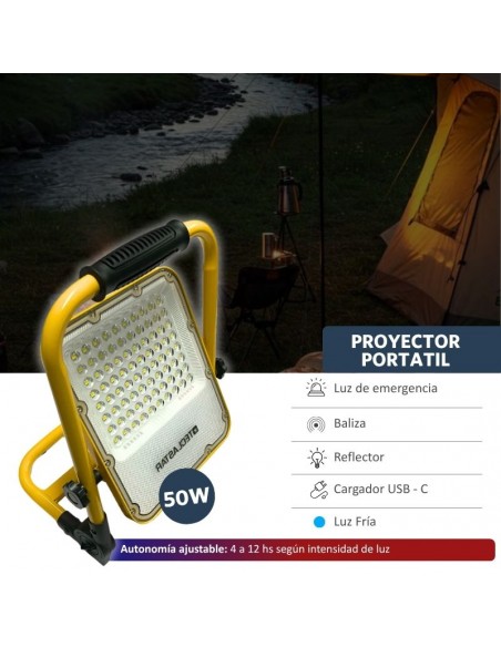 PROYECTOR LED PORTATIL 50W LUZ FRIA USB C TECLASTAR