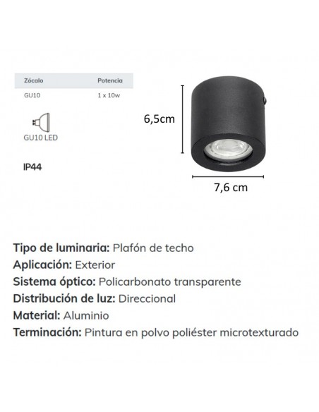 PLAFON TECHO ALUMINIO GU10 REDONDO BLANCO (225/P)