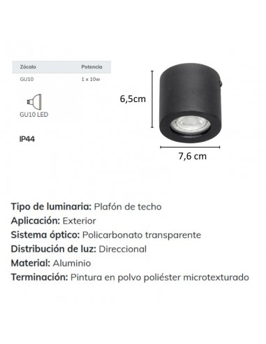 PLAFON TECHO ALUMINIO GU10 REDONDO NEGRO (225/P)