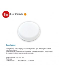 TORTUGA LED REDONDO BLANCO 8W CALIDA 3000K SICA 2