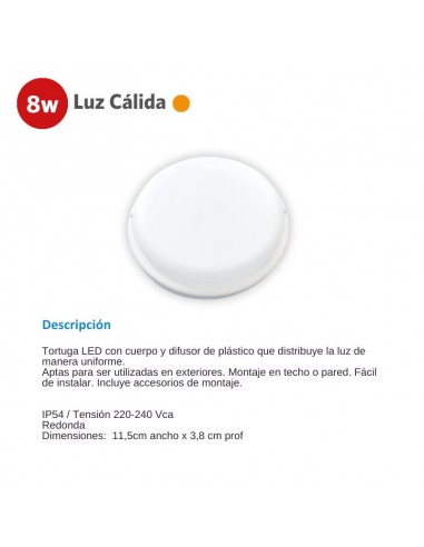 TORTUGA LED REDONDO BLANCO 8W CALIDA 3000K SICA