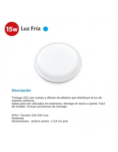 TORTUGA LED REDONDO BLANCO 15W FRIA 6500K SICA