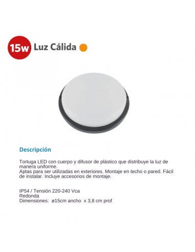 TORTUGA LED REDONDA NEGRA 15W CALIDA 3000K SICA