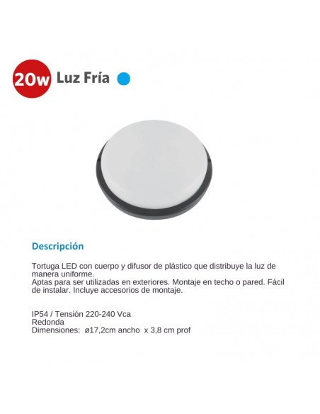 TORTUGA LED REDONDA NEGRA 20W FRIA 6500K SICA