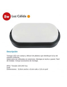 TORTUGA LED OVALADA NEGRA 8W CALIDA 3000K SICA 2