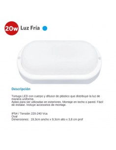 TORTUGA LED OVALADA BLANCA  20W FRIA 6500K SICA 2