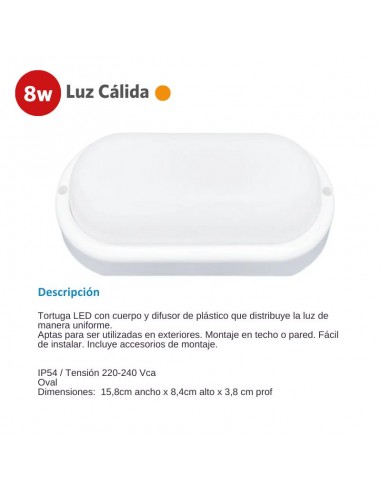 TORTUGA LED OVALADA BLANCA  8W CALIDA 3000K SICA