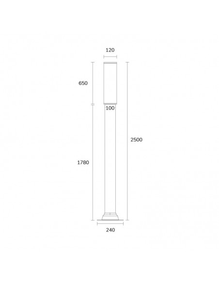 FAROLA ALUMINIO 2500 2 TUBO LED 60CM - 250CM NEGRO