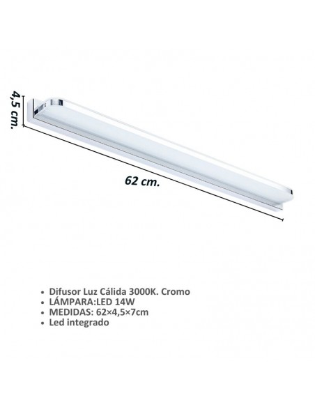 APLIQUE LED DIFUSOR KELSI 14W CROMO LUZ CALIDA 3000K