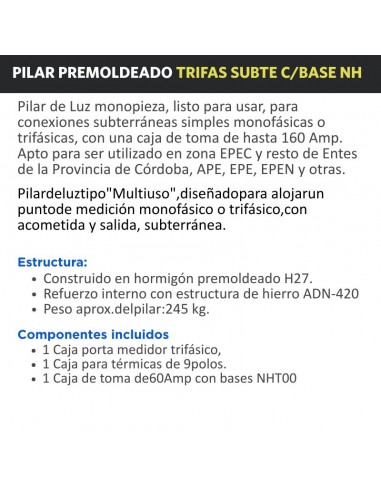 PILAR PREMOLDEADO TRIFAS SUBTE C/BASE NH
