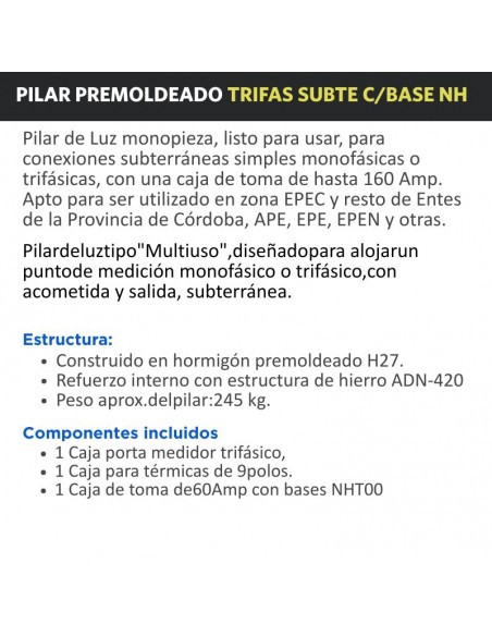 PILAR PREMOLDEADO TRIFAS SUBTE C/BASE NH