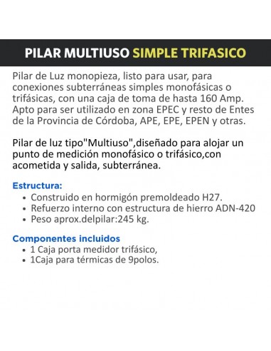 PILAR PREMOLDEADO TRIFAS SIMPLE C/ CAJA MED Y...