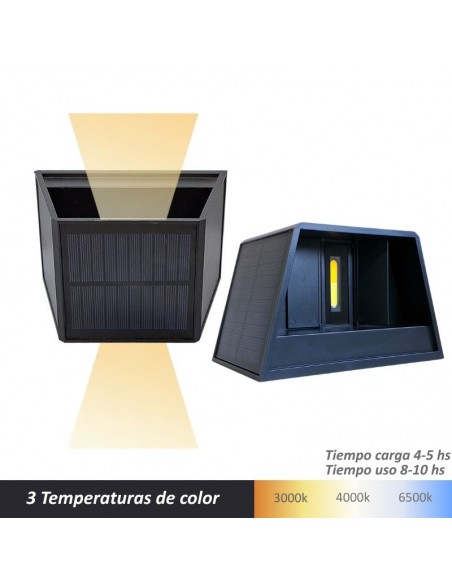 APLIQUE LED SOLAR BIDIRECCIONAL 2LED IP65 3000K 4000K 6500K