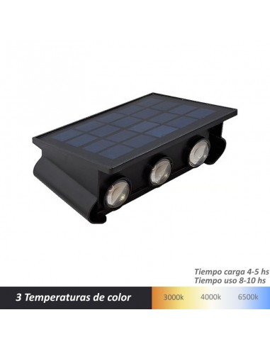 APLIQUE LED SOLAR BIDIRECCIONAL 6LED IP65 3000K...